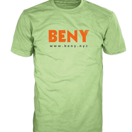 Green t-shirt with orange 'BENY' logo on the chest