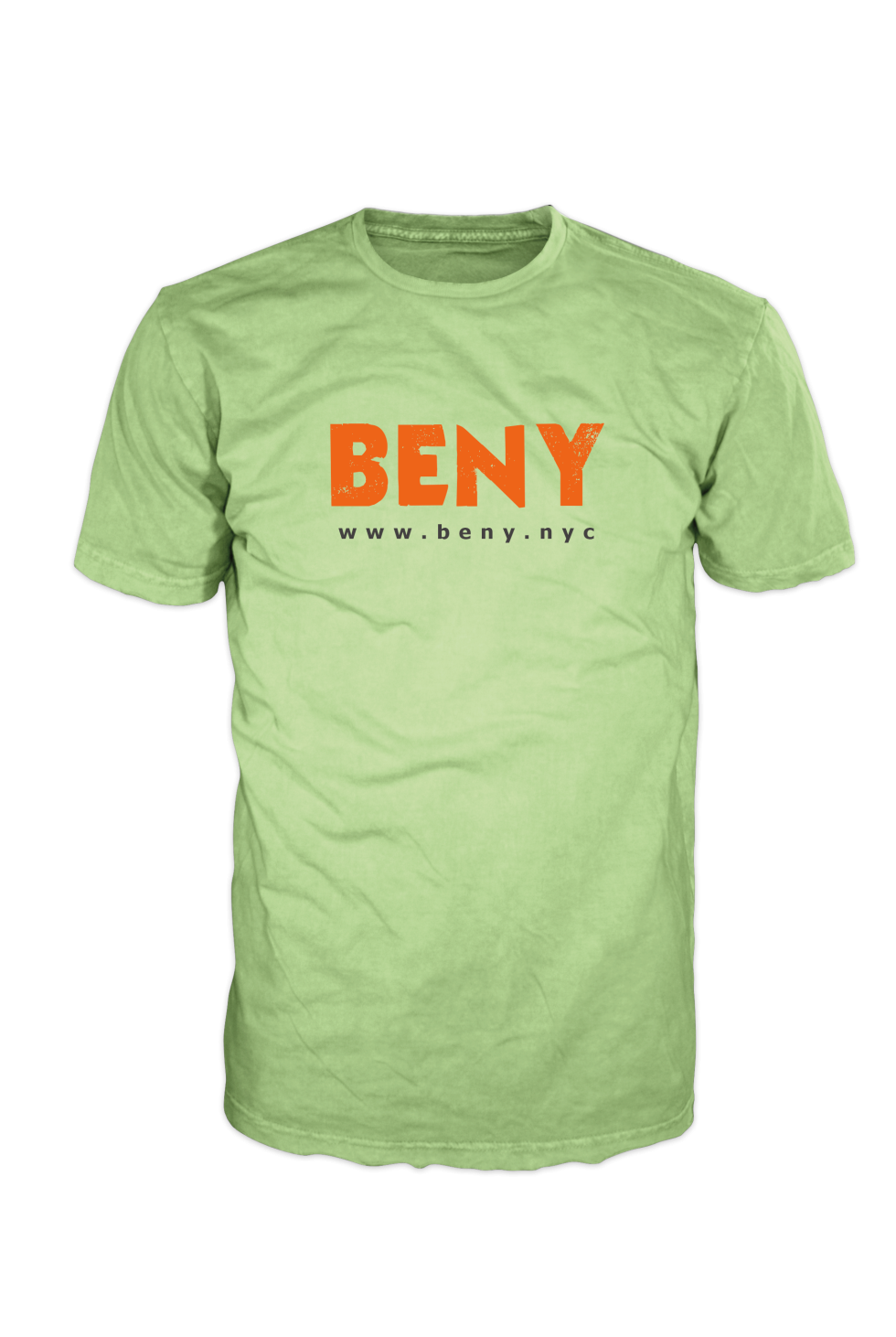 Green t-shirt with orange 'BENY' logo on the chest