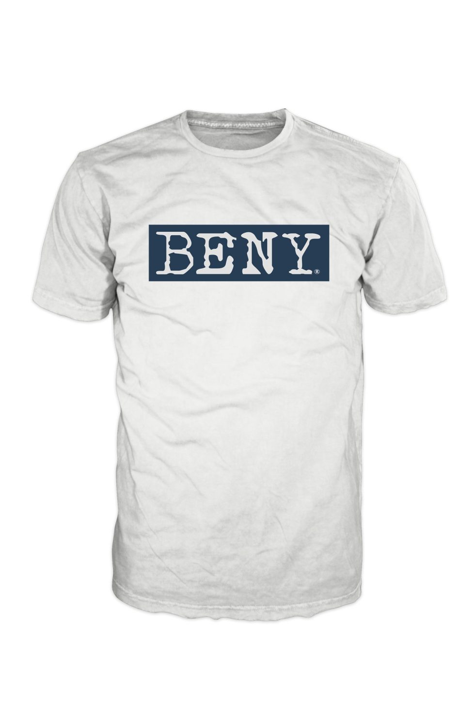 White BENY T-shirt with blue logo and “Be Part OF NY” slogan