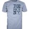 Grey BENY T-shirt with blue logo and “BE part of NY” slogan