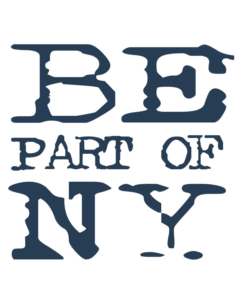 Grey BENY T-shirt with blue logo and “BE part of NY” slogan