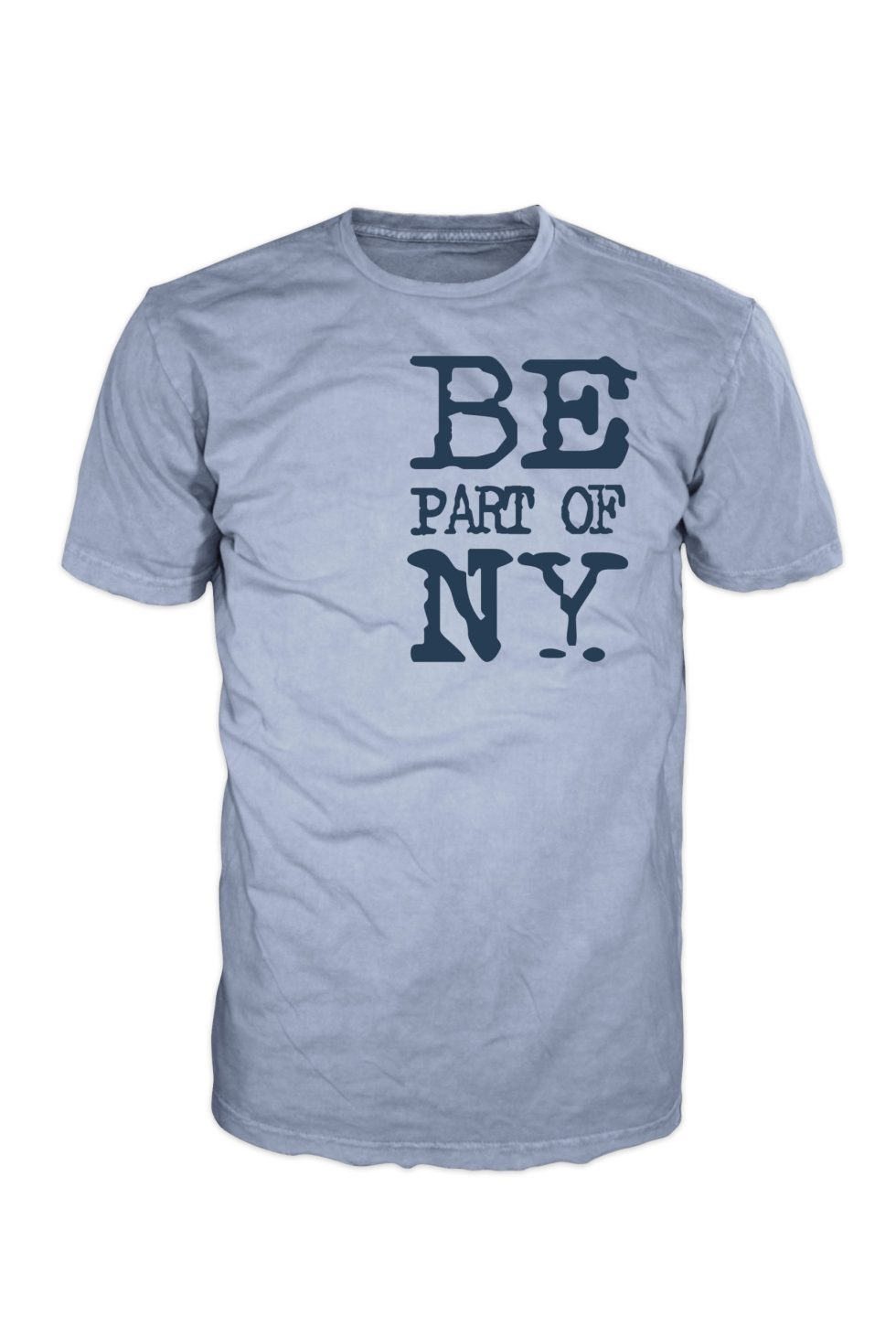 Grey BENY T-shirt with blue logo and “BE part of NY” slogan