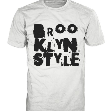 White Brooklyn Style T-shirt with blue logo and slogan “Oy Vey”