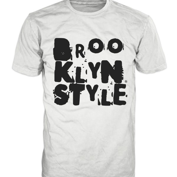 White Brooklyn Style T-shirt with blue logo and slogan “Oy Vey”