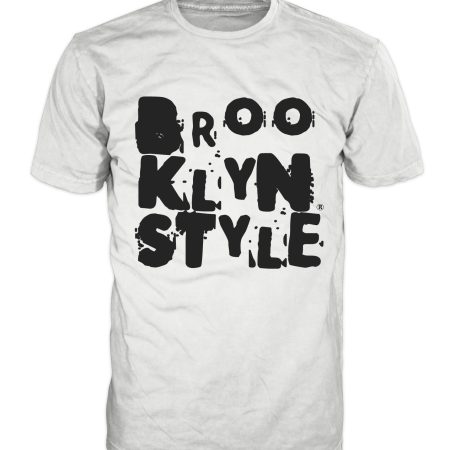 White Brooklyn Style T-shirt with blue logo and slogan “Oy Vey”
