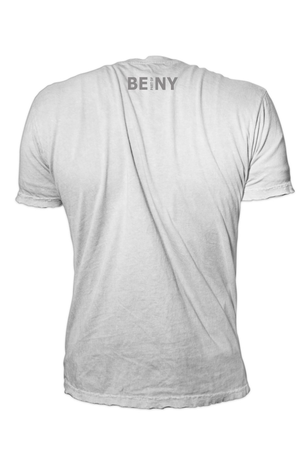 White BENY T-shirt with blue logo and slogan “BENY is not just a logo”